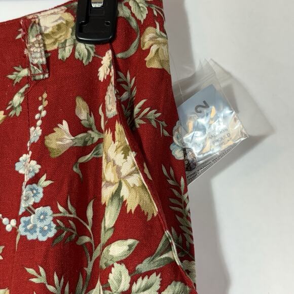 Vintage Cherry Red Skirt Floral Maxi Button Front Orvis Linen Blend NEW 12 USA - Picture 5 of 12